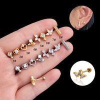 1 Piece Ear Cartilage Rings & Studs Vintage Style French Style Simple Style Geometric Heart Shape Crown 316 Stainless Steel  Copper Plating Inlay Zircon main image 1