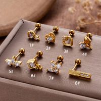 1 Piece Ear Cartilage Rings & Studs Vintage Style French Style Simple Style Geometric Heart Shape Crown 316 Stainless Steel  Copper Plating Inlay Zircon main image 4