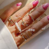 Ig Style Square Leaves Water Droplets Rhinestones Pearl Alloy Wholesale Rings sku image 3