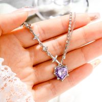 Y2k Simple Style Heart Shape Alloy Inlay Artificial Crystal Women's Pendant Necklace main image 5