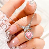 Y2k Simple Style Heart Shape Alloy Inlay Artificial Crystal Women's Pendant Necklace main image 4
