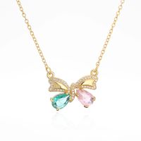 Simple Style Commute Butterfly Copper Plating Inlay Zircon 18k Gold Plated Pendant Necklace main image 2