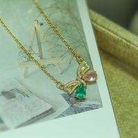 Simple Style Commute Butterfly Copper Plating Inlay Zircon 18k Gold Plated Pendant Necklace main image 4