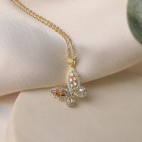 Simple Style Commute Butterfly Copper Plating Inlay Zircon 18k Gold Plated Pendant Necklace sku image 1
