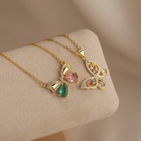 Simple Style Commute Butterfly Copper Plating Inlay Zircon 18k Gold Plated Pendant Necklace main image 1