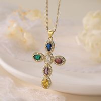 Vintage Style Simple Style Cross Copper 18k Gold Plated Zircon Pendant Necklace In Bulk main image 1