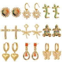 1 Paire Vêtement De Rue Animal Forme De Cœur Placage Incruster Le Cuivre Zircon Boucles D'oreilles Boucles D'oreilles main image 6