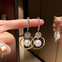 1 Pair Wedding Bridal Shiny Round Artificial Pearl Alloy Drop Earrings main image 1