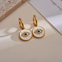 1 Pair Casual Simple Style Round Devil's Eye Enamel Plating Inlay Stainless Steel Rhinestones Drop Earrings main image 3