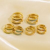 1 Pair Streetwear Solid Color Plating Inlay 304 Stainless Steel Artificial Gemstones 14K Gold Plated Earrings main image 5