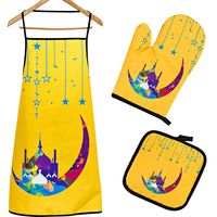 Cross-border Polyester Printing Kitchen Thickened Oil-resistant Apron Oven Heat Insulation Gloves Baking Heat Insulation Anti-scald Anti-fouling Set sku image 15