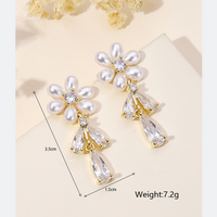1 Pair Ig Style Shiny Water Droplets Flower Plating Inlay Copper Artificial Pearls Zircon 18k Gold Plated Drop Earrings main image 5