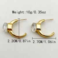 1 Pair Simple Style Solid Color Plating Inlay 304 Stainless Steel Natural Stone Glass Stone 14K Gold Plated Ear Studs main image 8