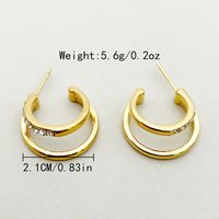 1 Pair Classic Style C Shape Plating Inlay 304 Stainless Steel Zircon 14K Gold Plated Earrings main image 5