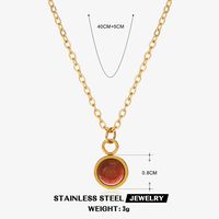 304 Stainless Steel 18K Gold Plated Simple Style Streetwear Plating Inlay Round Malachite Turquoise Pendant Necklace sku image 1