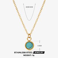 304 Stainless Steel 18K Gold Plated Simple Style Streetwear Plating Inlay Round Malachite Turquoise Pendant Necklace sku image 2