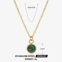 304 Stainless Steel 18K Gold Plated Simple Style Streetwear Plating Inlay Round Malachite Turquoise Pendant Necklace sku image 3