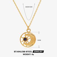 304 Stainless Steel 18K Gold Plated Vintage Style Plating Sun Moon Natural Stone Necklace sku image 1
