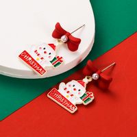 1 Paire Décontractée Mignon Noël Sapin De Noël Cloche Bonhomme De Neige Émail Alliage Boucles D'oreilles sku image 3