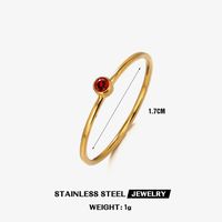 304 Stainless Steel 18K Gold Plated Simple Style Plating Inlay Round Rhinestones Birthstone Rings sku image 2