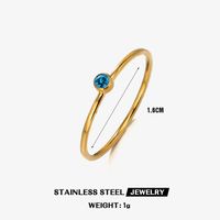 304 Stainless Steel 18K Gold Plated Simple Style Plating Inlay Round Rhinestones Birthstone Rings sku image 5