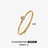 304 Stainless Steel 18K Gold Plated Simple Style Plating Inlay Round Rhinestones Birthstone Rings sku image 7