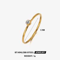 304 Stainless Steel 18K Gold Plated Simple Style Plating Inlay Round Rhinestones Birthstone Rings sku image 8