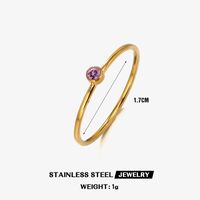 304 Stainless Steel 18K Gold Plated Simple Style Plating Inlay Round Rhinestones Birthstone Rings sku image 12