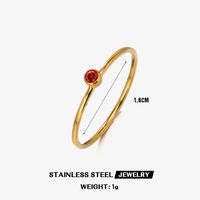 304 Stainless Steel 18K Gold Plated Simple Style Plating Inlay Round Rhinestones Birthstone Rings sku image 13