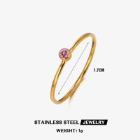 304 Stainless Steel 18K Gold Plated Simple Style Plating Inlay Round Rhinestones Birthstone Rings sku image 20