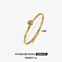 304 Stainless Steel 18K Gold Plated Simple Style Plating Inlay Round Rhinestones Birthstone Rings sku image 21