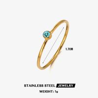 304 Stainless Steel 18K Gold Plated Simple Style Plating Inlay Round Rhinestones Birthstone Rings sku image 24