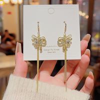 1 Pair Simple Style Commute Bow Knot Inlay Alloy Zircon Drop Earrings main image 2