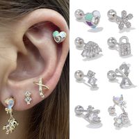 1 Piece Ig Style Simple Style Geometric Heart Shape Flower Plating Inlay Brass Zircon 18k Gold Plated White Gold Plated Ear Studs main image 1