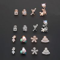 1 Piece Ig Style Simple Style Geometric Heart Shape Flower Plating Inlay Brass Zircon 18k Gold Plated White Gold Plated Ear Studs main image 4