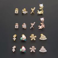 1 Piece Ig Style Simple Style Geometric Heart Shape Flower Plating Inlay Brass Zircon 18k Gold Plated White Gold Plated Ear Studs main image 5