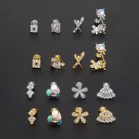 1 Piece Ig Style Simple Style Geometric Heart Shape Flower Plating Inlay Brass Zircon 18k Gold Plated White Gold Plated Ear Studs main image 3