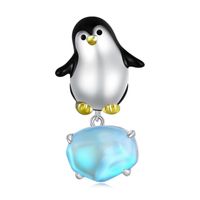 Casual Lindo Pingüino Plata Esterlina Embutido Cristal Accesorios De Joyería main image 3