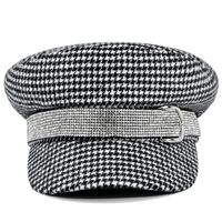 Women's Basic Retro Houndstooth Rhinestone Chain Curved Eaves Military Hat main image 4