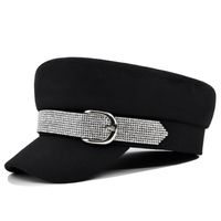 Women's Basic Retro Houndstooth Rhinestone Chain Curved Eaves Military Hat sku image 1