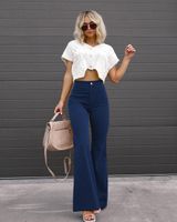 Women's Daily Street Simple Style Solid Color Full Length Pocket Flared Pants main image 3