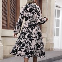 Women's Regular Dress Streetwear Standing Collar Printing Lace Long Sleeve Flower Midi Dress Travel Daily main image 4