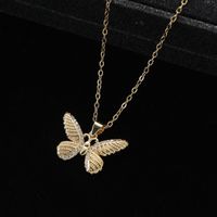 Wholesale Elegant Vintage Style Butterfly Stainless Steel Titanium Steel Plating Inlay Zircon Pendant Necklace main image 1