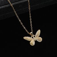 Wholesale Elegant Vintage Style Butterfly Stainless Steel Titanium Steel Plating Inlay Zircon Pendant Necklace main image 4