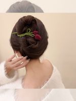 Elegant Blume Beflockung Überzug Haarklammer main image 2
