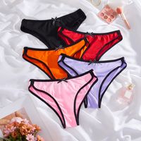 Color Block Bow Knot Seamless Breathable Low Waist Briefs Panties main image 3