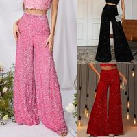 Women's Party Street Fashion Solid Color Full Length Sequins Wide Leg Pants main image 1