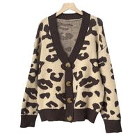 Women's Cardigan Long Sleeve Sweaters & Cardigans Contrast Binding Casual Leopard main image 3