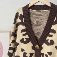 Women's Cardigan Long Sleeve Sweaters & Cardigans Contrast Binding Casual Leopard main image 2