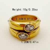 304 Stainless Steel 14K Gold Plated Vacation Plating Inlay Round Zircon Rings main image 6